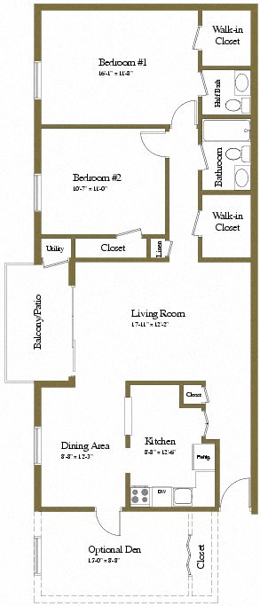 2 Bedrooms 1.5 Bath Floor Plan 4